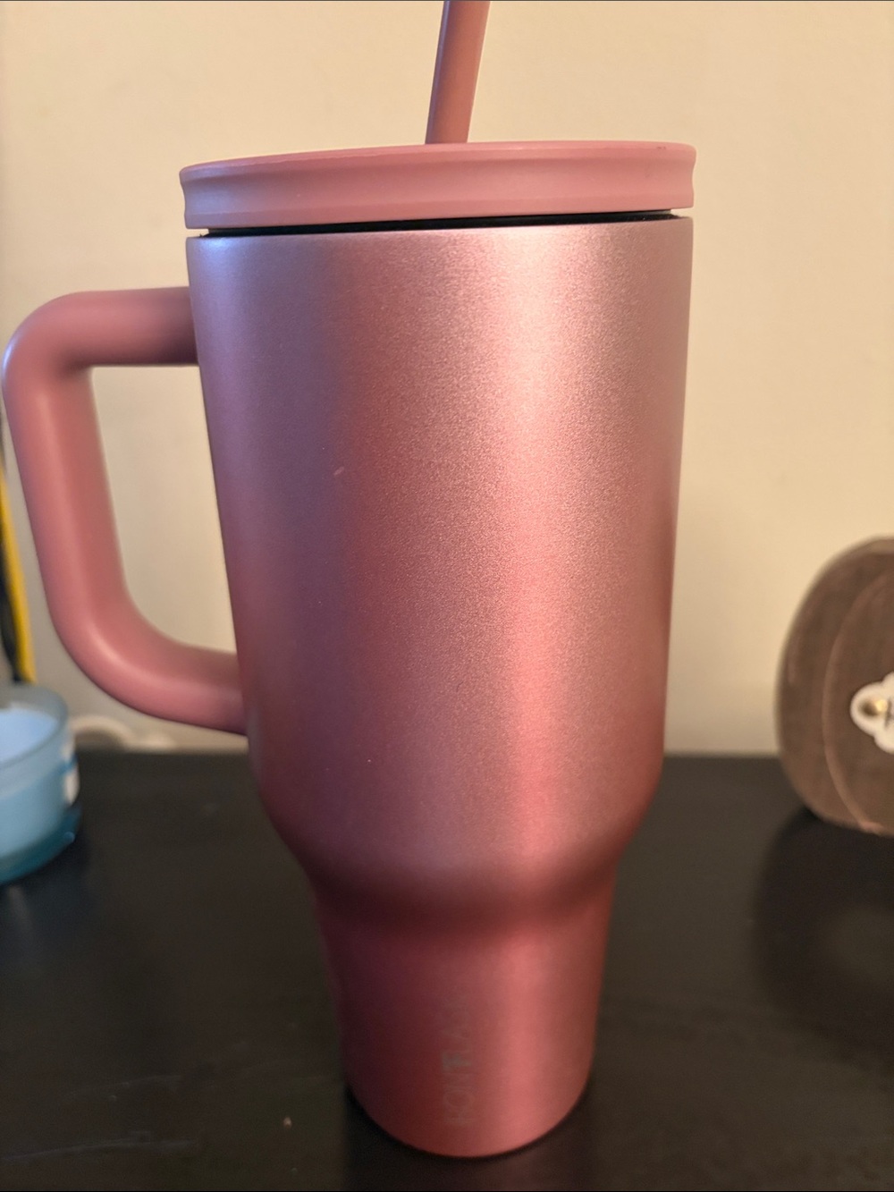 Matte Pink Insulated Travel Tumbler with Handle and Straw